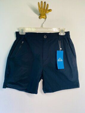 Outdoor Sports Black Quick-Dry Elastic Waist Hiking Shorts With Zipper Pockets